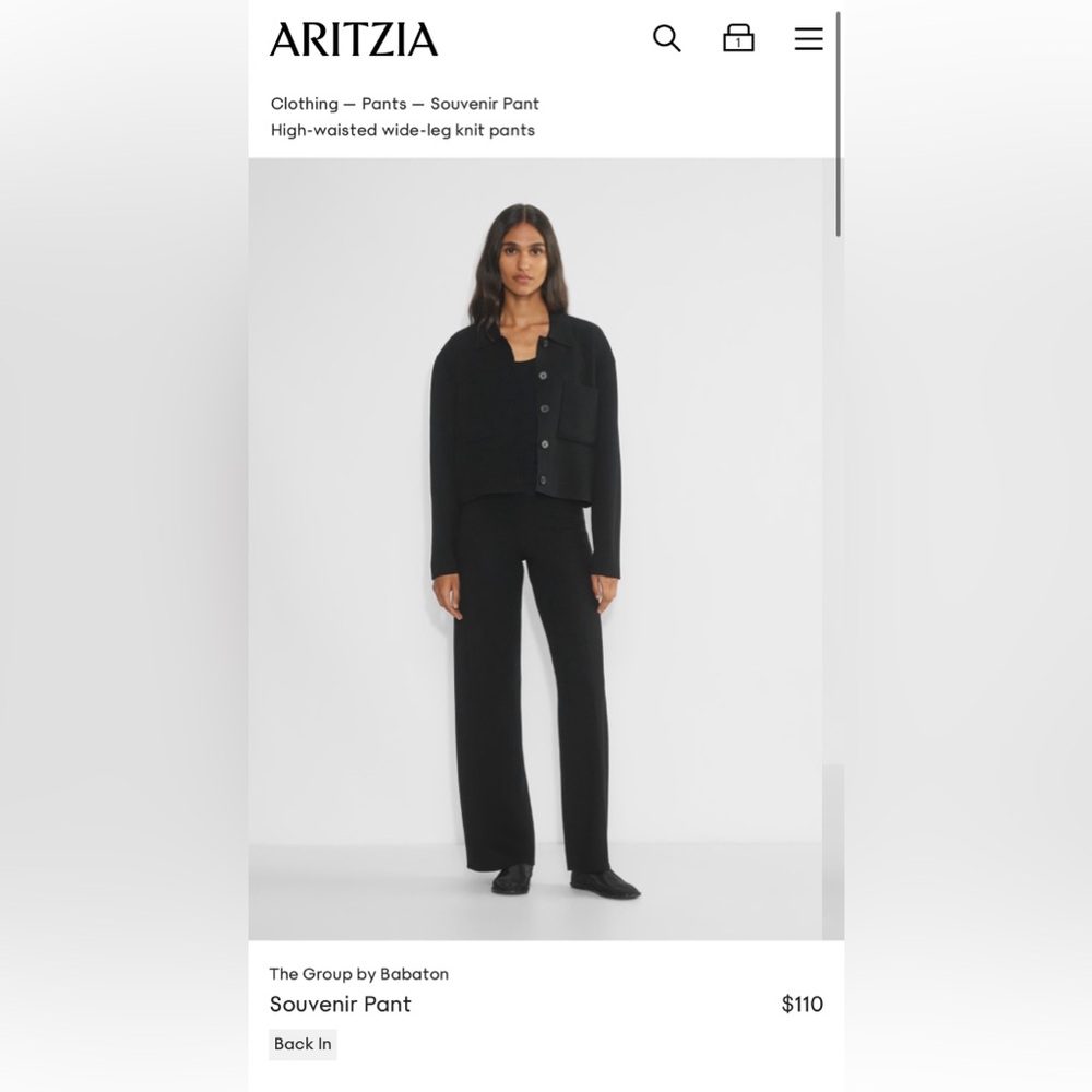 Aritzia Wilfred Free Black Sweater “Souvenir” Black Lounge Pant XS NWT $98!